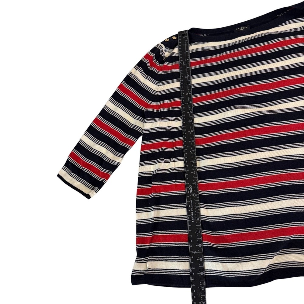 Talbots Womens 2X Nautical Striped Sweater Navy/Red/White Gold Buttons Preppy - Picture 6 of 10